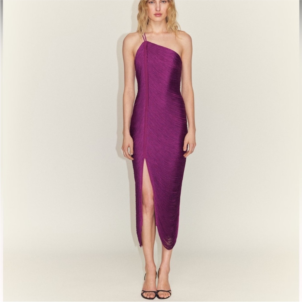 Mango One-Shoulder Dress in Vibrant Purple